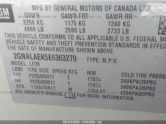 Photo 8 VIN: 2GNALAEK5E6363279 - CHEVROLET EQUINOX 