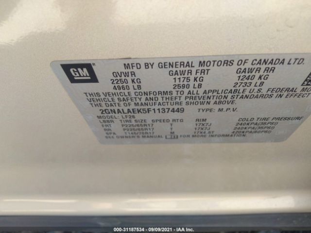 Photo 8 VIN: 2GNALAEK5F1137449 - CHEVROLET EQUINOX 