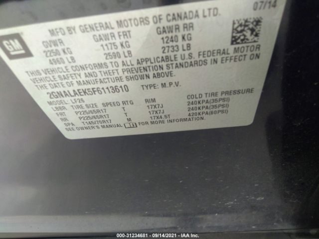 Photo 8 VIN: 2GNALAEK5F6113610 - CHEVROLET EQUINOX 