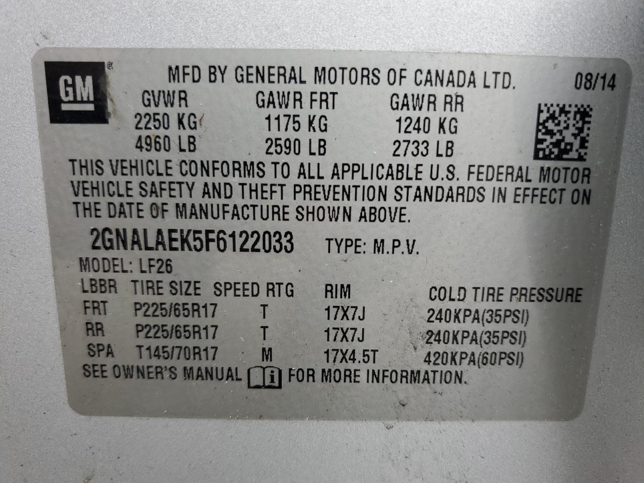 Photo 11 VIN: 2GNALAEK5F6122033 - CHEVROLET EQUINOX 