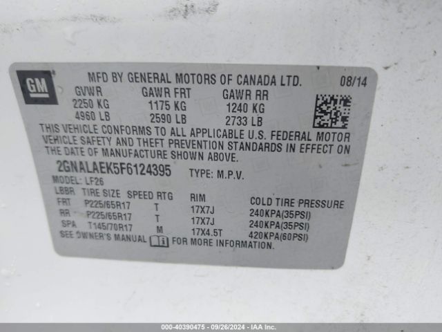 Photo 8 VIN: 2GNALAEK5F6124395 - CHEVROLET EQUINOX 