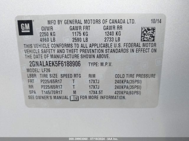 Photo 8 VIN: 2GNALAEK5F6188906 - CHEVROLET EQUINOX 