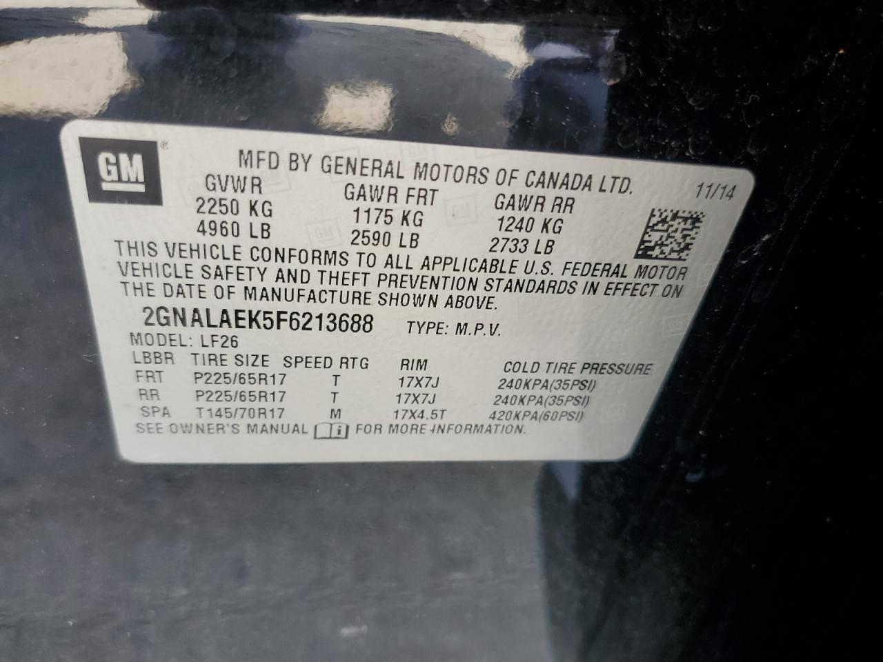 Photo 12 VIN: 2GNALAEK5F6213688 - CHEVROLET EQUINOX 