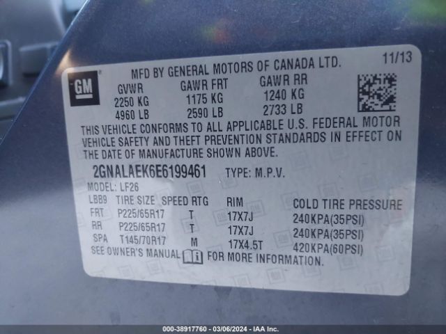 Photo 8 VIN: 2GNALAEK6E6199461 - CHEVROLET EQUINOX 