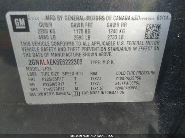 Photo 8 VIN: 2GNALAEK6E6222303 - CHEVROLET EQUINOX 