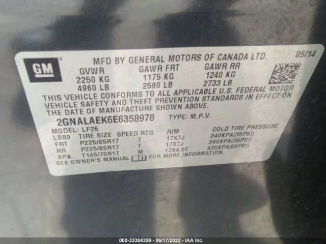 Photo 8 VIN: 2GNALAEK6E6358978 - CHEVROLET EQUINOX 