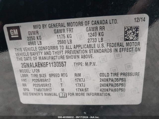 Photo 8 VIN: 2GNALAEK6F1130557 - CHEVROLET EQUINOX 