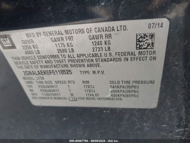 Photo 8 VIN: 2GNALAEK6F6118525 - CHEVROLET EQUINOX 