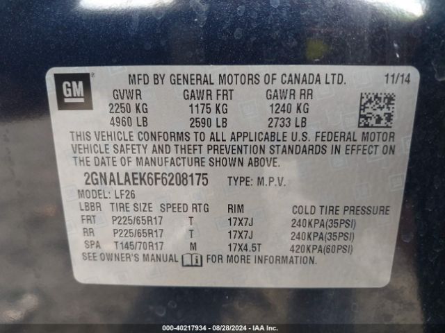 Photo 8 VIN: 2GNALAEK6F6208175 - CHEVROLET EQUINOX 