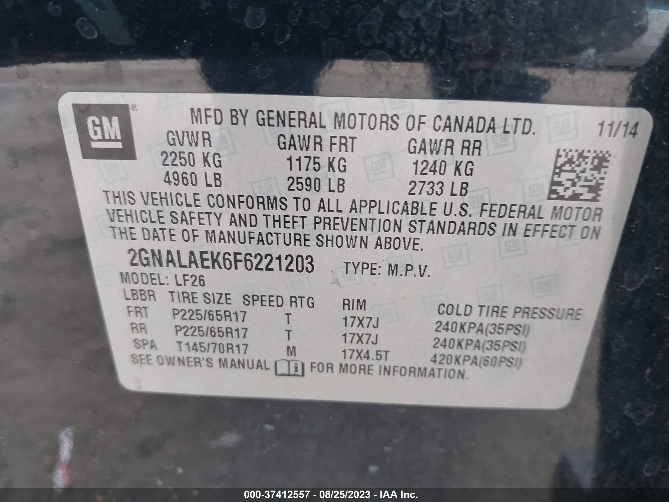 Photo 8 VIN: 2GNALAEK6F6221203 - CHEVROLET EQUINOX 