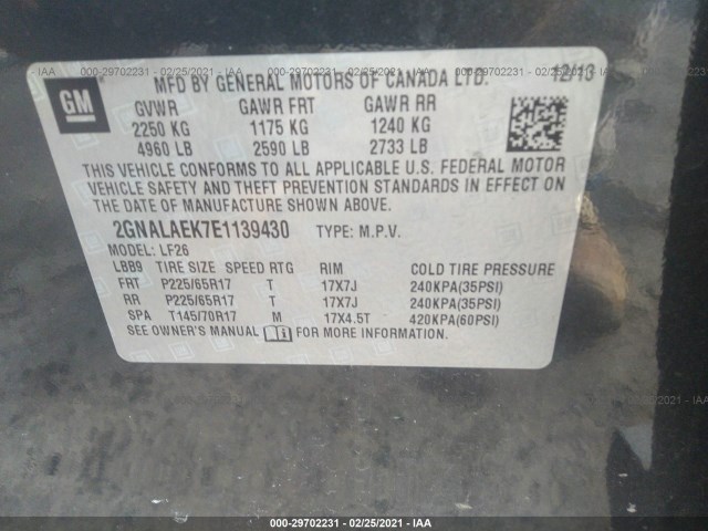 Photo 8 VIN: 2GNALAEK7E1139430 - CHEVROLET EQUINOX 