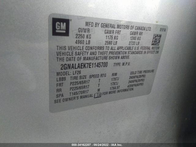 Photo 8 VIN: 2GNALAEK7E1145700 - CHEVROLET EQUINOX 