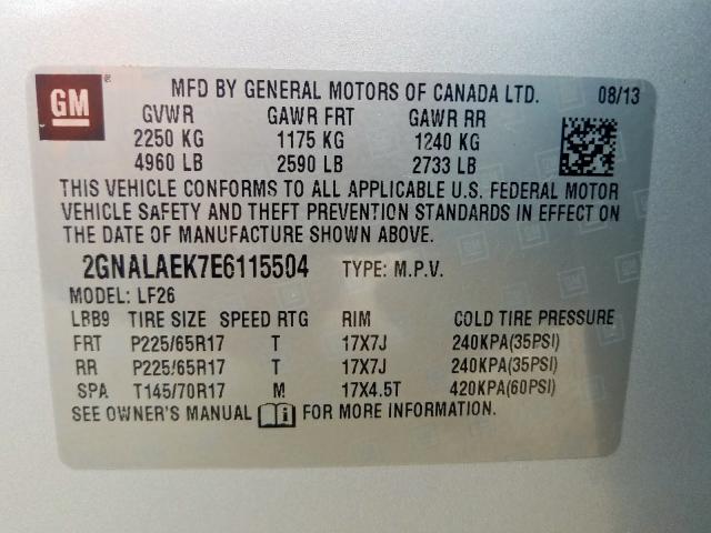 Photo 9 VIN: 2GNALAEK7E6115504 - CHEVROLET EQUINOX LS 