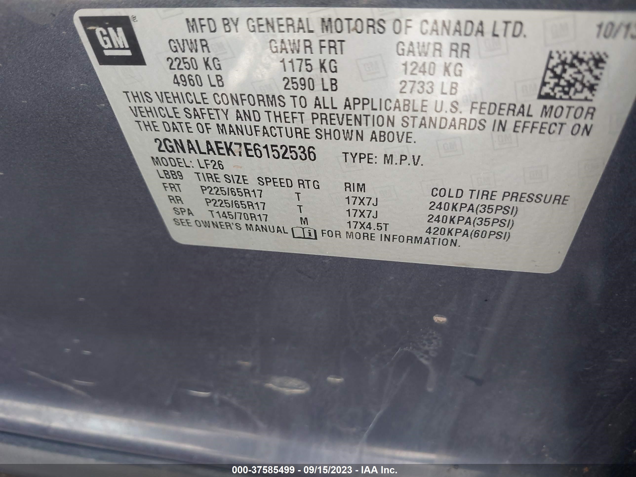 Photo 8 VIN: 2GNALAEK7E6152536 - CHEVROLET EQUINOX 