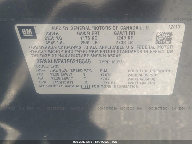 Photo 8 VIN: 2GNALAEK7E6218549 - CHEVROLET EQUINOX 