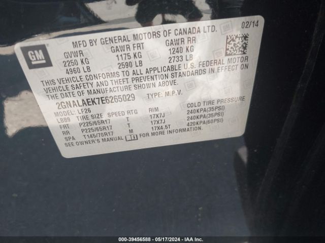 Photo 8 VIN: 2GNALAEK7E6265029 - CHEVROLET EQUINOX 