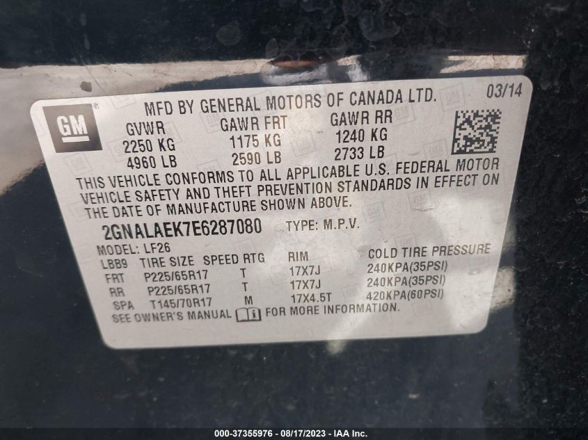 Photo 8 VIN: 2GNALAEK7E6287080 - CHEVROLET EQUINOX 