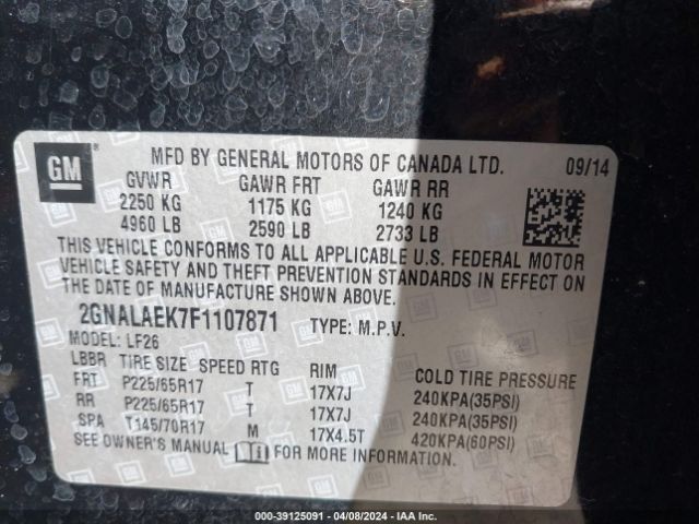 Photo 8 VIN: 2GNALAEK7F1107871 - CHEVROLET EQUINOX 