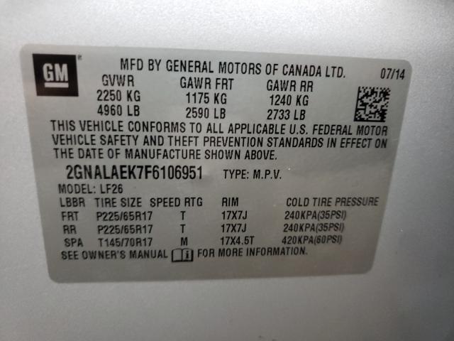 Photo 9 VIN: 2GNALAEK7F6106951 - CHEVROLET EQUINOX LS 