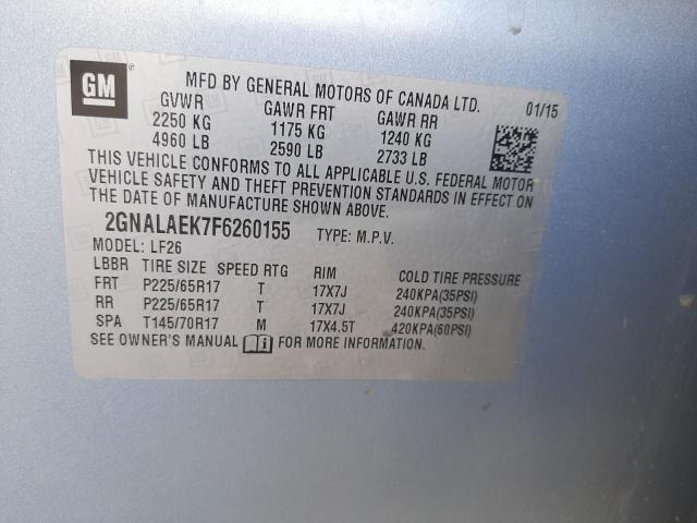 Photo 9 VIN: 2GNALAEK7F6260155 - CHEVROLET EQUINOX LS 