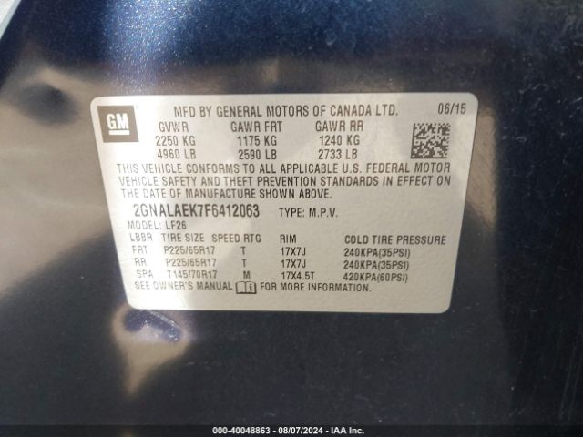 Photo 8 VIN: 2GNALAEK7F6412063 - CHEVROLET EQUINOX 