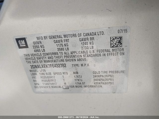 Photo 8 VIN: 2GNALAEK7F6432782 - CHEVROLET EQUINOX 