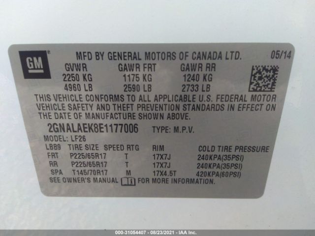 Photo 8 VIN: 2GNALAEK8E1177006 - CHEVROLET EQUINOX 