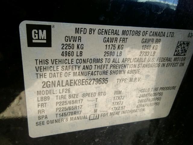 Photo 9 VIN: 2GNALAEK8E6279635 - CHEVROLET EQUINOX LS 