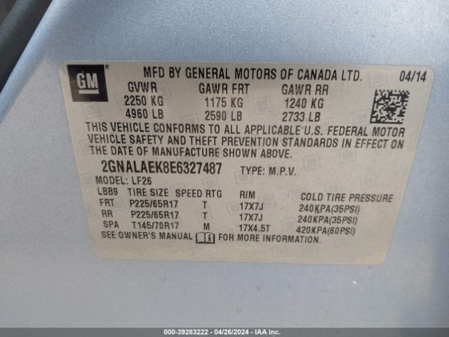 Photo 8 VIN: 2GNALAEK8E6327487 - CHEVROLET EQUINOX 