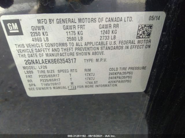 Photo 8 VIN: 2GNALAEK8E6354317 - CHEVROLET EQUINOX 