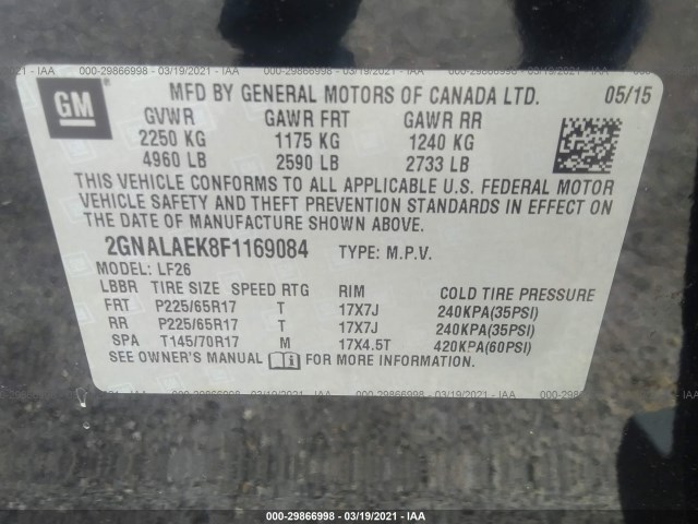 Photo 8 VIN: 2GNALAEK8F1169084 - CHEVROLET EQUINOX 