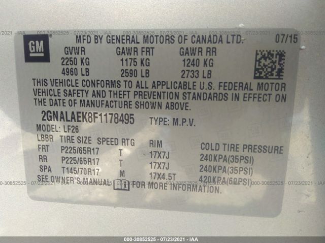 Photo 8 VIN: 2GNALAEK8F1178495 - CHEVROLET EQUINOX 