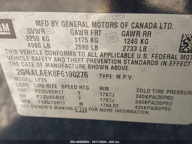 Photo 8 VIN: 2GNALAEK8F6190276 - CHEVROLET EQUINOX 