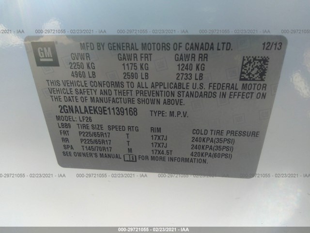 Photo 8 VIN: 2GNALAEK9E1139168 - CHEVROLET EQUINOX 