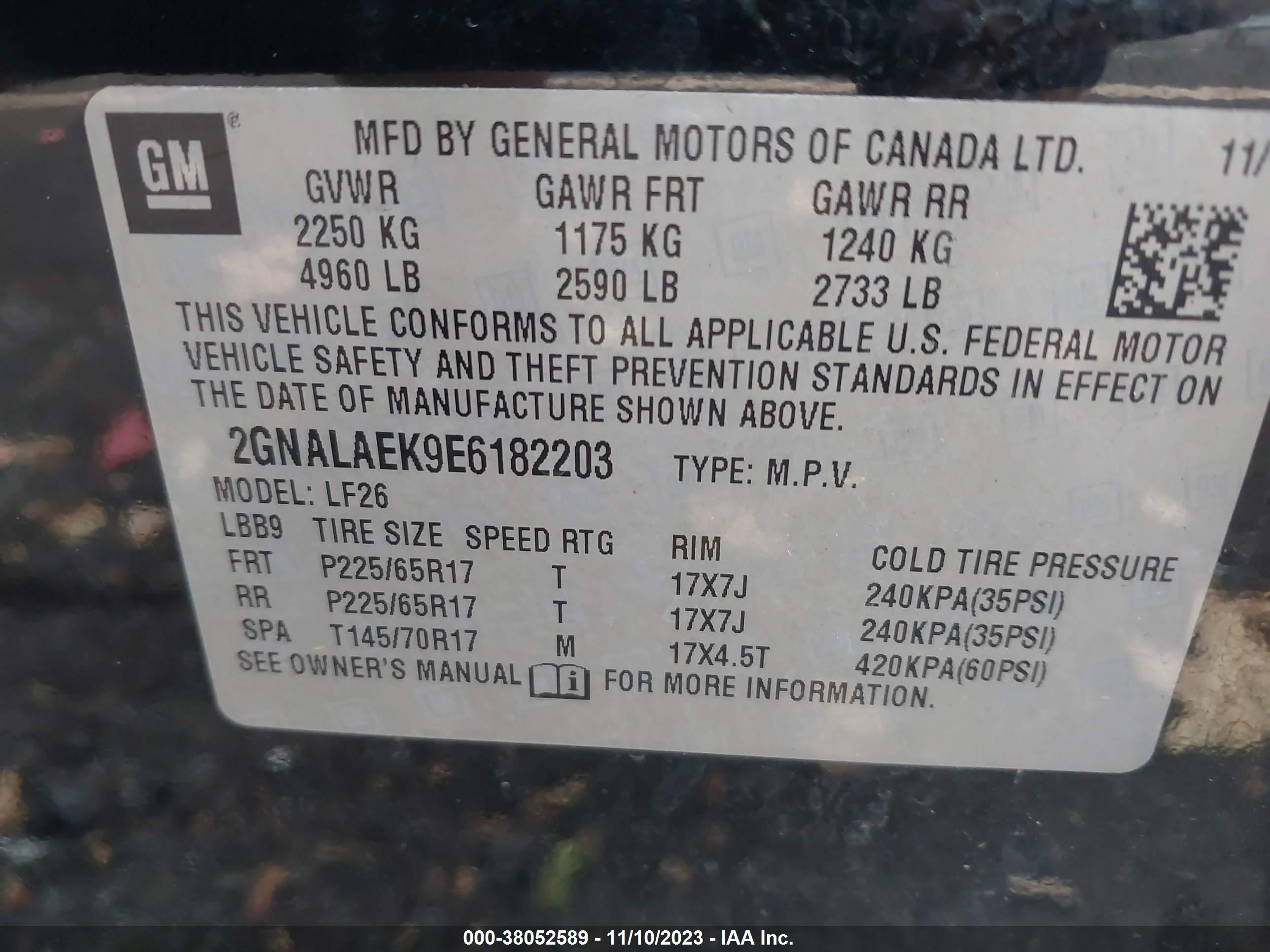 Photo 8 VIN: 2GNALAEK9E6182203 - CHEVROLET EQUINOX 