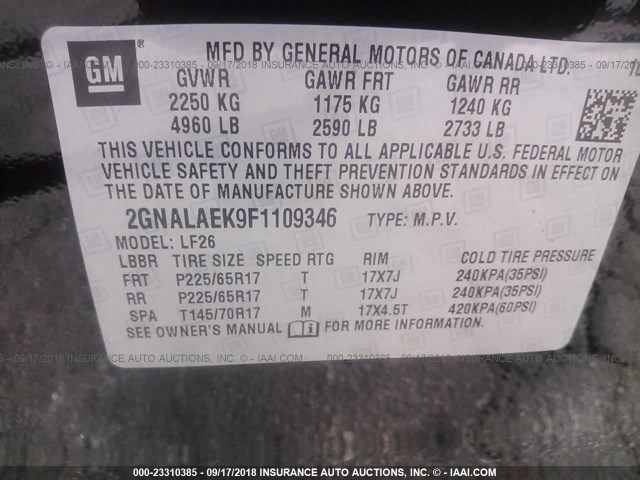 Photo 8 VIN: 2GNALAEK9F1109346 - CHEVROLET EQUINOX 