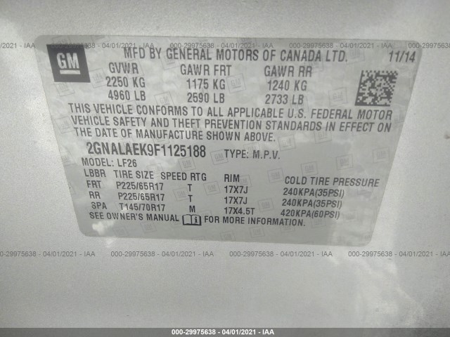 Photo 8 VIN: 2GNALAEK9F1125188 - CHEVROLET EQUINOX 