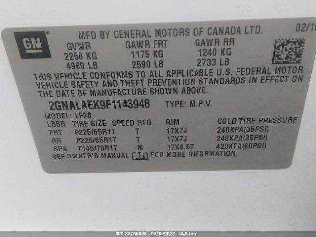 Photo 8 VIN: 2GNALAEK9F1143948 - CHEVROLET EQUINOX 