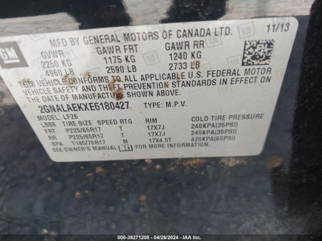 Photo 8 VIN: 2GNALAEKXE6180427 - CHEVROLET EQUINOX 