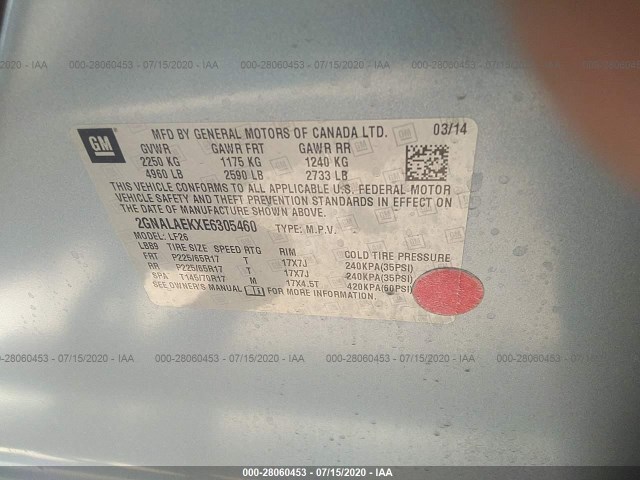 Photo 8 VIN: 2GNALAEKXE6305460 - CHEVROLET EQUINOX 