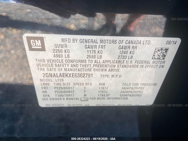 Photo 8 VIN: 2GNALAEKXE6362791 - CHEVROLET EQUINOX 