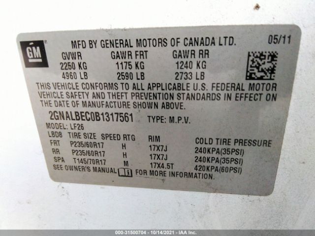 Photo 8 VIN: 2GNALBEC0B1317561 - CHEVROLET EQUINOX 