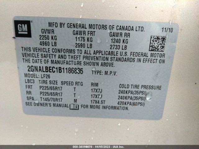 Photo 8 VIN: 2GNALBEC1B1186835 - CHEVROLET EQUINOX 