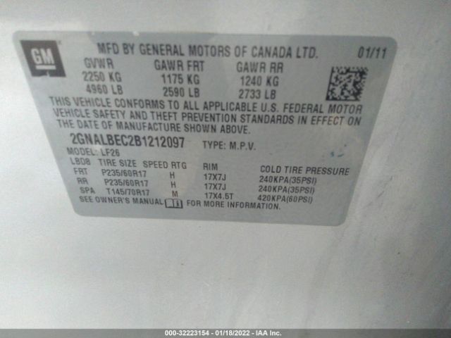 Photo 8 VIN: 2GNALBEC2B1212097 - CHEVROLET EQUINOX 