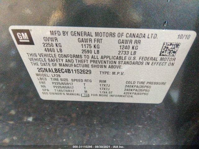 Photo 8 VIN: 2GNALBEC4B1152629 - CHEVROLET EQUINOX 