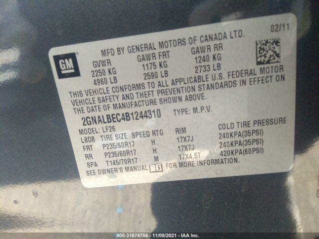 Photo 8 VIN: 2GNALBEC4B1244310 - CHEVROLET EQUINOX 