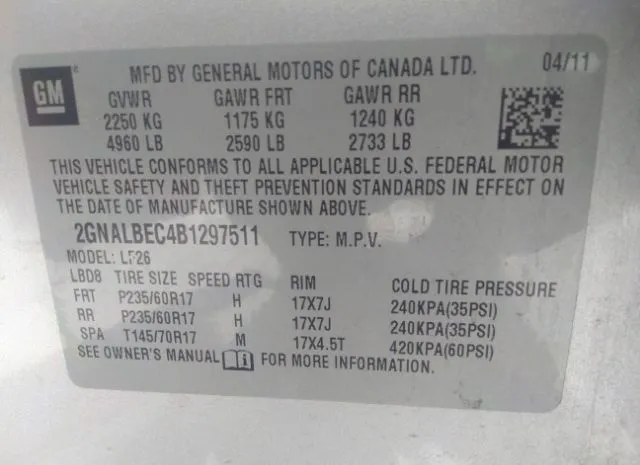 Photo 8 VIN: 2GNALBEC4B1297511 - CHEVROLET EQUINOX 