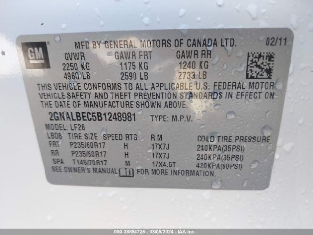 Photo 8 VIN: 2GNALBEC5B1248981 - CHEVROLET EQUINOX 