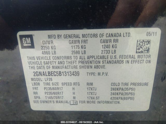 Photo 8 VIN: 2GNALBEC5B1313439 - CHEVROLET EQUINOX 