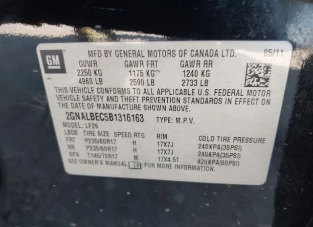 Photo 8 VIN: 2GNALBEC5B1316163 - CHEVROLET EQUINOX 